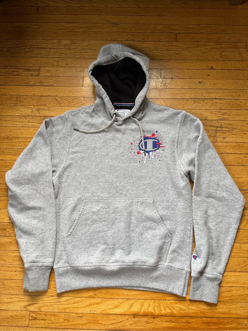 Champion Gray Pullover Hoodie with Logo Splash small